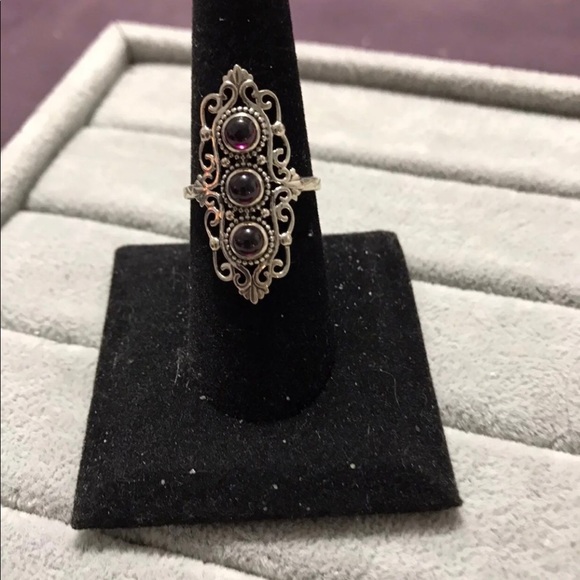 New Sterling Silver Pink Ruby Trio Triple Ring Size 8-8.25 w/Filigree Setting - Picture 9 of 16